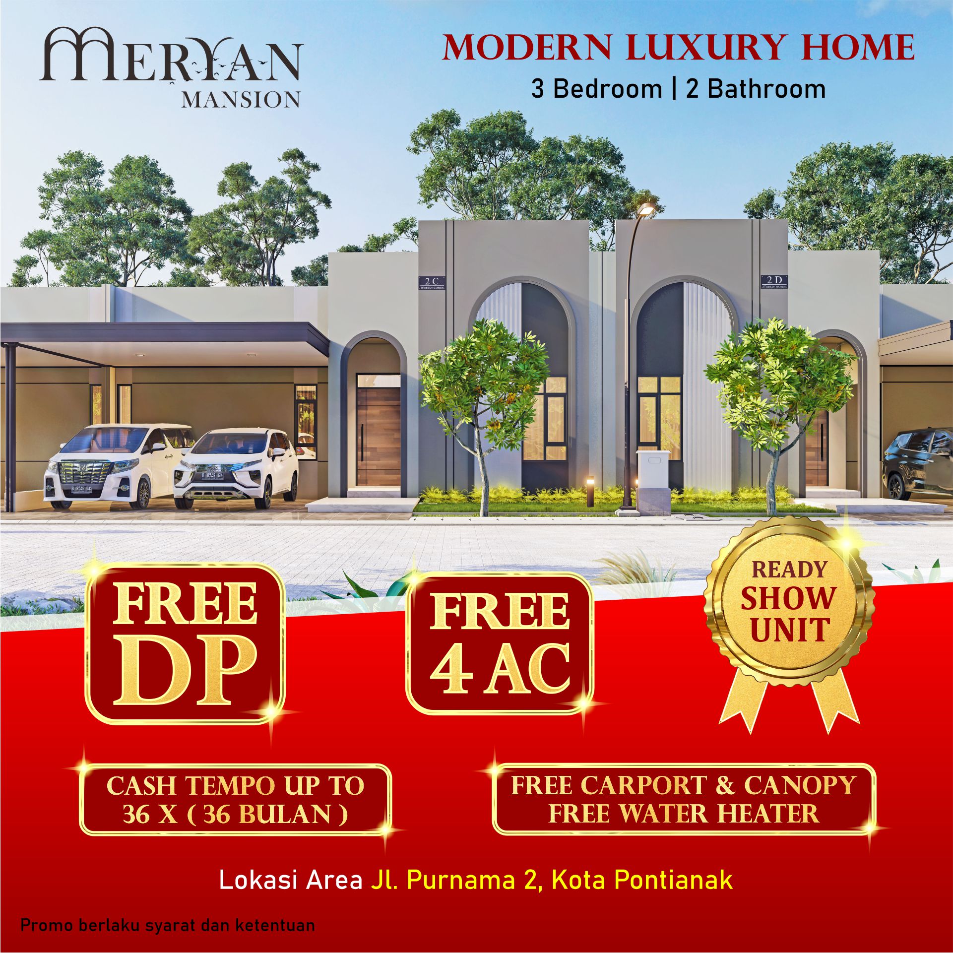 Perumahan Meryan Mansion berkonsep Modern Luxury Home yang berlokasi strategis di Jl. Purnama II, Pontianak.