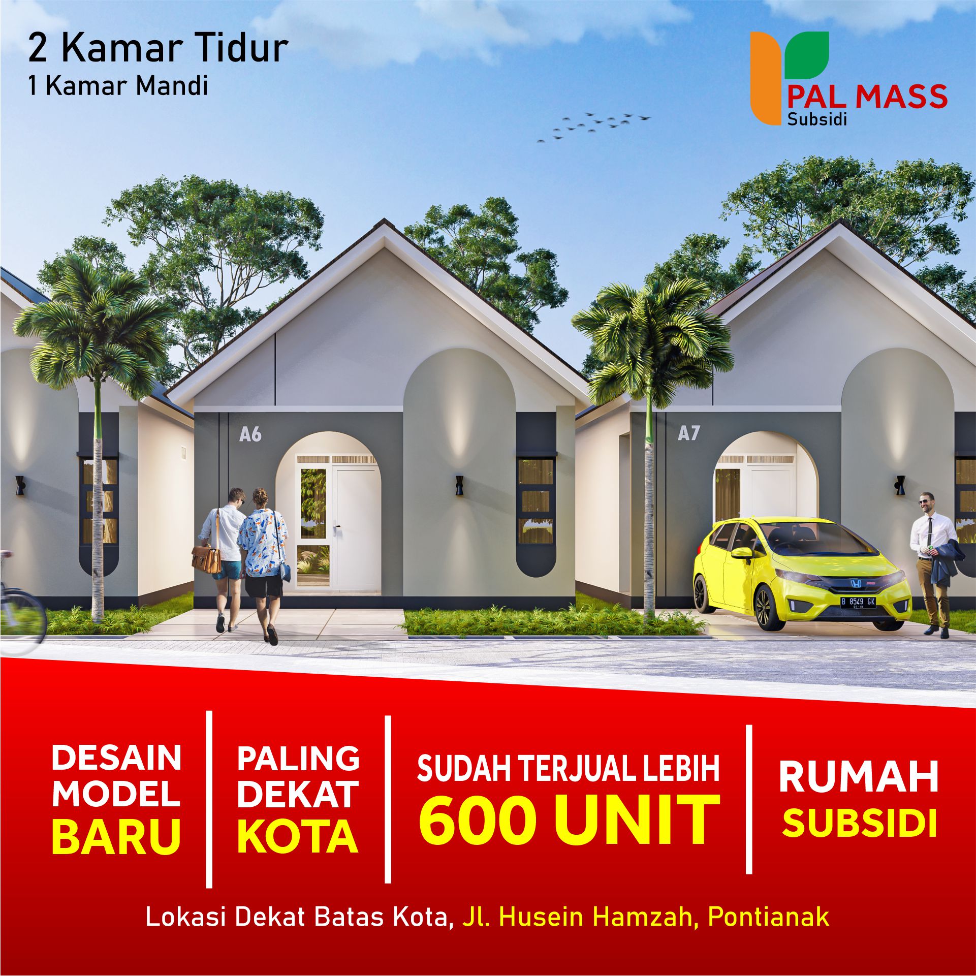 Rumah subsidi Pal Mass, desain model baru di dekat batas kota Jl. Husein Hamzah, Pontianak.